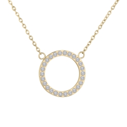 BALCANO - Veronic / Collier en acier inoxydable avec pendentif en pierre précieuse de zirconium rond avec plaqué or 18K