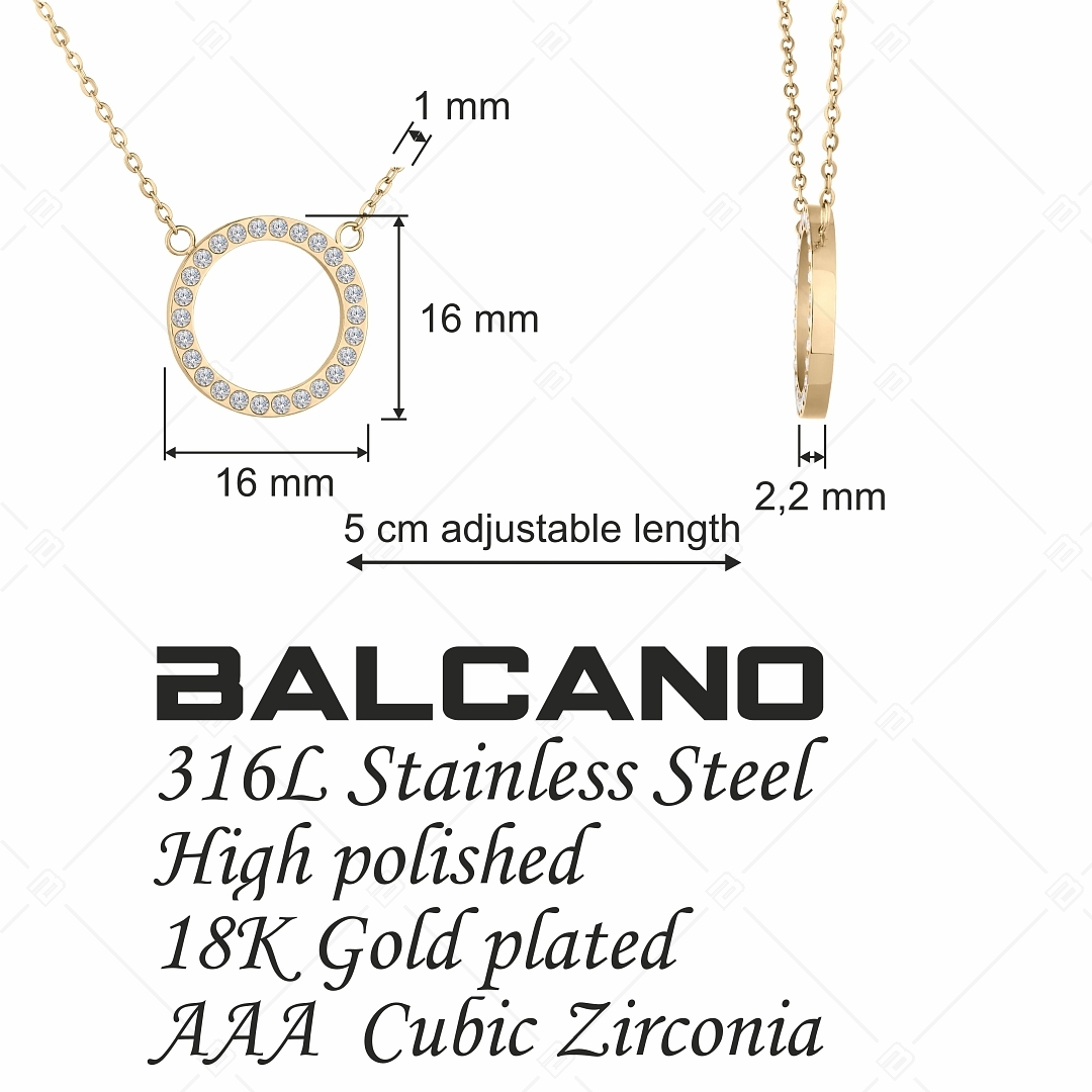 BALCANO - Veronic / Stainless Steel Necklace With Round Pendant and Zirconia Gemstones, 18K Gold Plated (341106BC88)