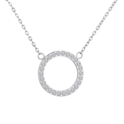 BALCANO - Veronic / Stainless Steel Necklace With Round Pendant and Zirconia Gemstones, High Polished
