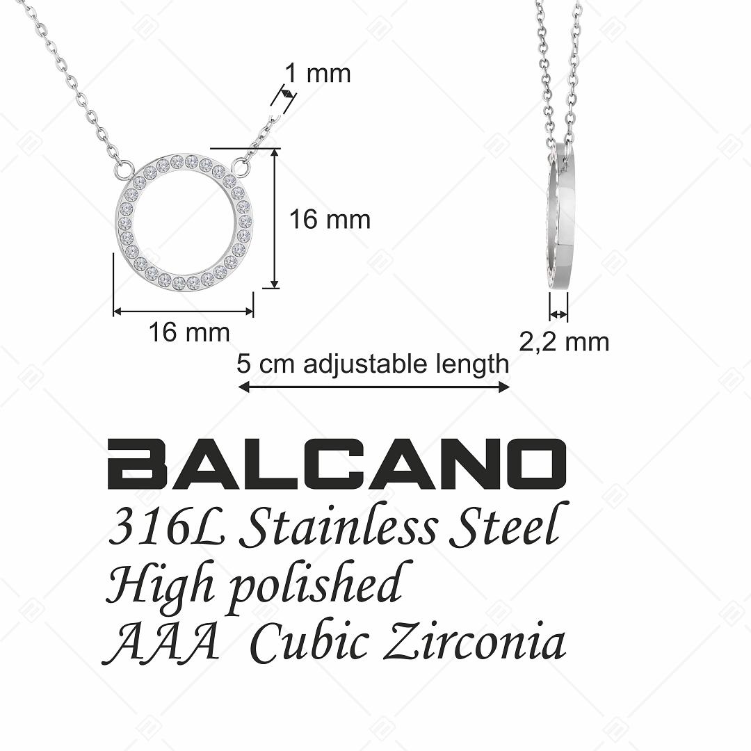 BALCANO - Veronic / Collier en acier inoxydable avec pendentif en pierre précieuse de zirconium rond avec polissage à ha (341106BC97)