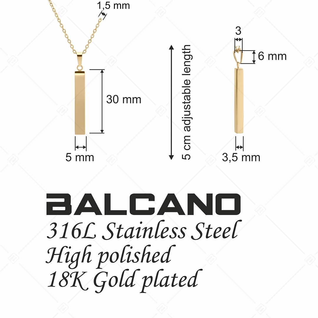 BALCANO - Bacchetta / Edelstahl Halskette mit gravierbarem Stange Anhänger, 18K vergoldet (341116BC88)
