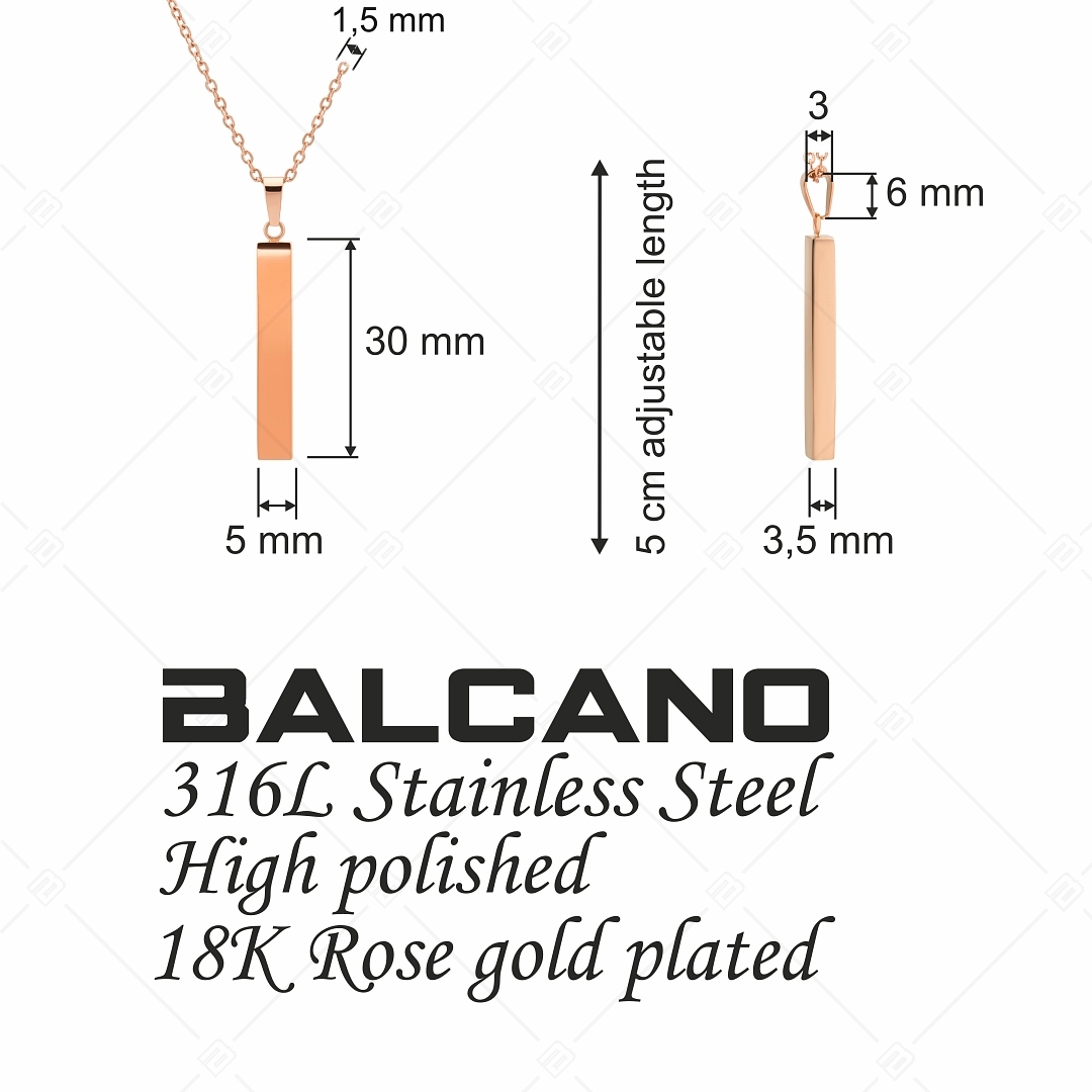 BALCANO - Bacchetta / Collier en acier inoxydable avec pendentif bâton gravable plaqué or rose 18K (341116BC96)