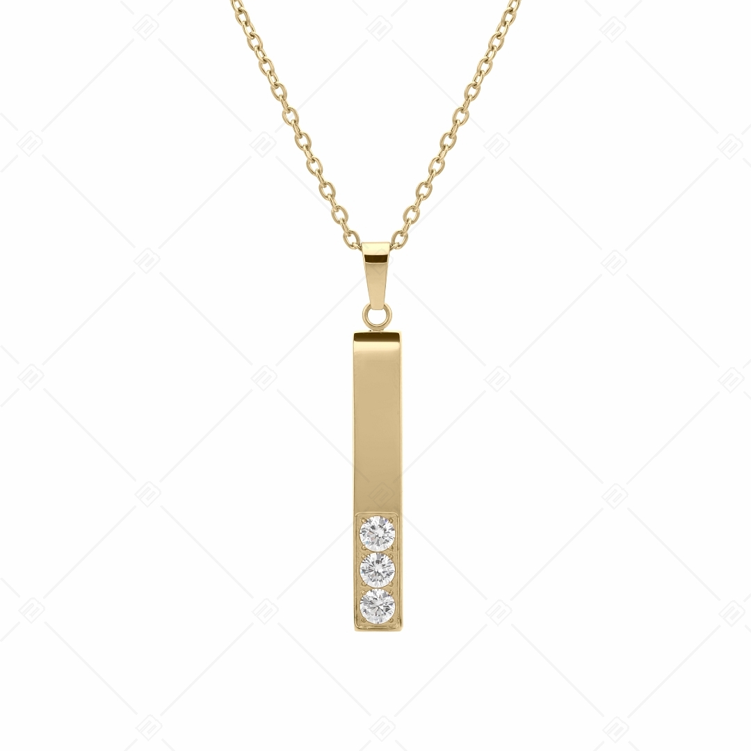 BALCANO - Bacchetta Cristallo / Stainless Steel Necklace With Zirconia Gemstones Stick Pendant, 18K Gold Plated (341117BC88)