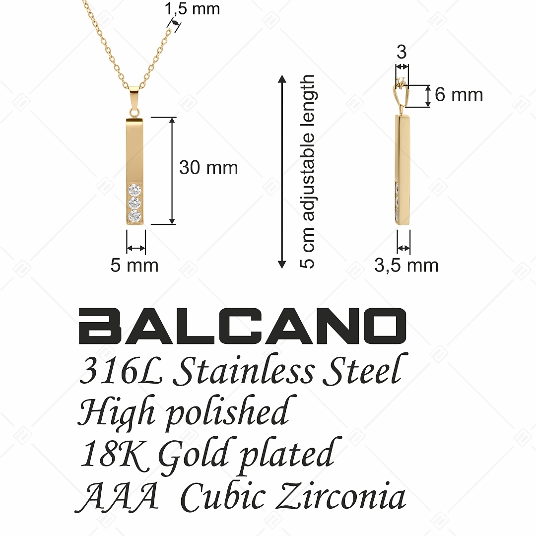 BALCANO - Bacchetta Cristallo / Stainless Steel Necklace With Zirconia Gemstones Stick Pendant, 18K Gold Plated (341117BC88)