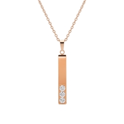 BALCANO - Bacchetta Cristallo / Stainless Steel Necklace With Zirconia Gemstones Stick Pendant, 18K Rose Gold Plated