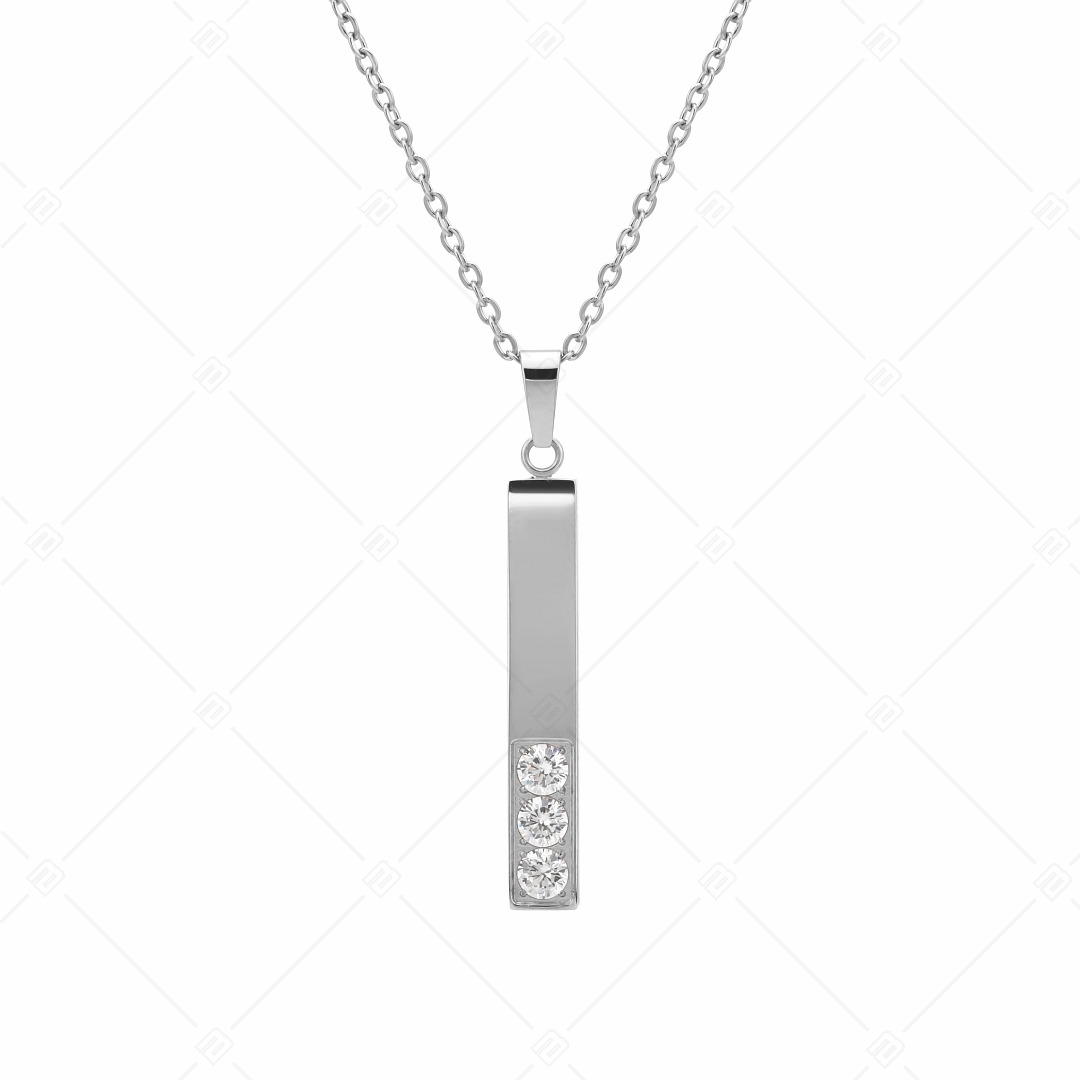 BALCANO - Bacchetta Cristallo / Stainless Steel Necklace With Zirconia Gemstones Stick Pendant, High Polished (341117BC97)