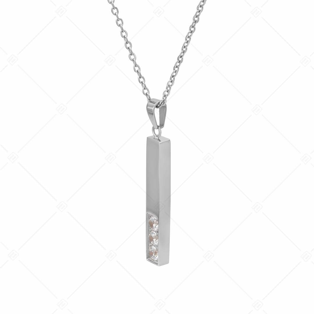 BALCANO - Bacchetta Cristallo / Stainless Steel Necklace With Zirconia Gemstones Stick Pendant, High Polished (341117BC97)