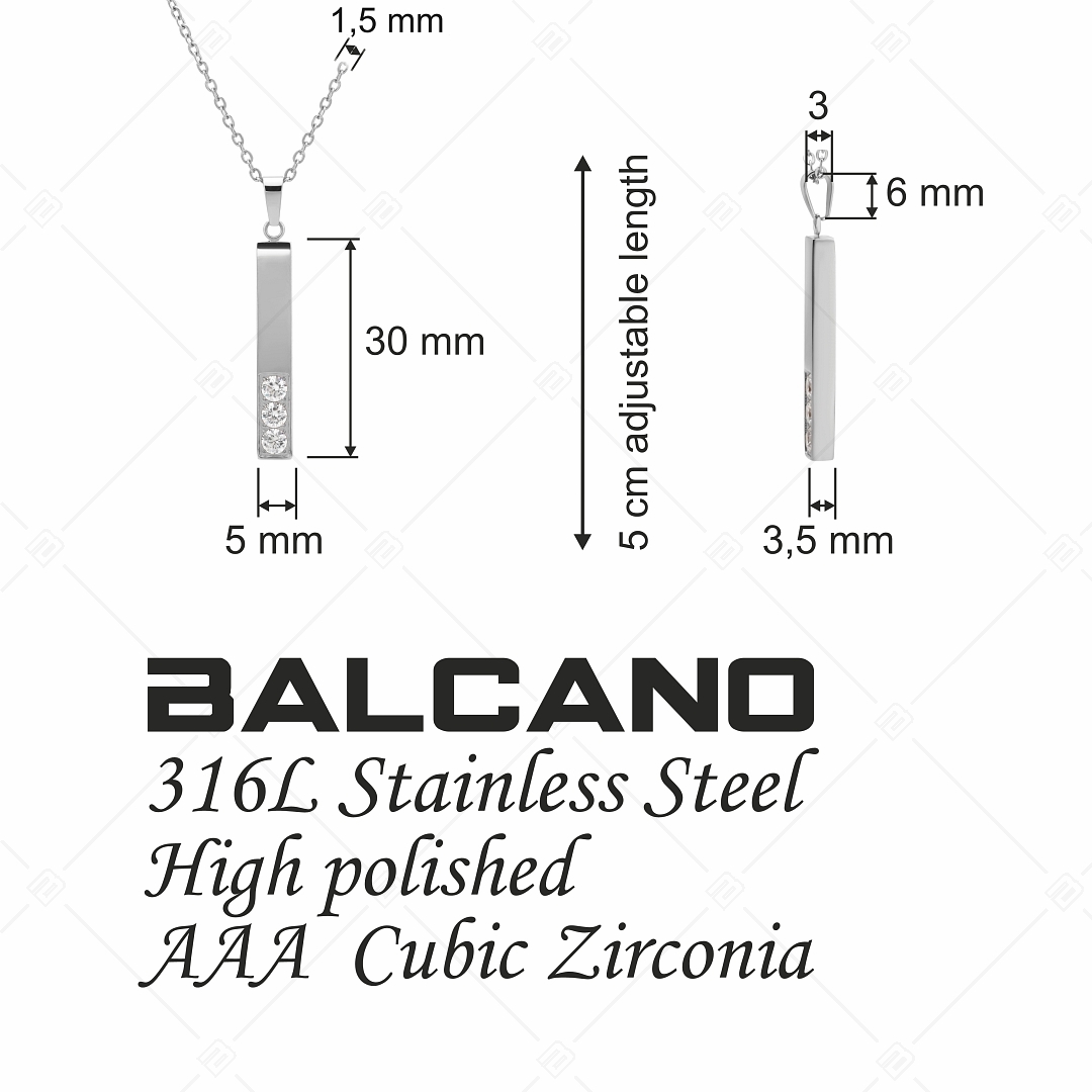 BALCANO - Bacchetta Cristallo / Edelstahl Halskette mit Zirkonia Edelstein Stange Anhänger, Spiegelglanzpolierung (341117BC97)
