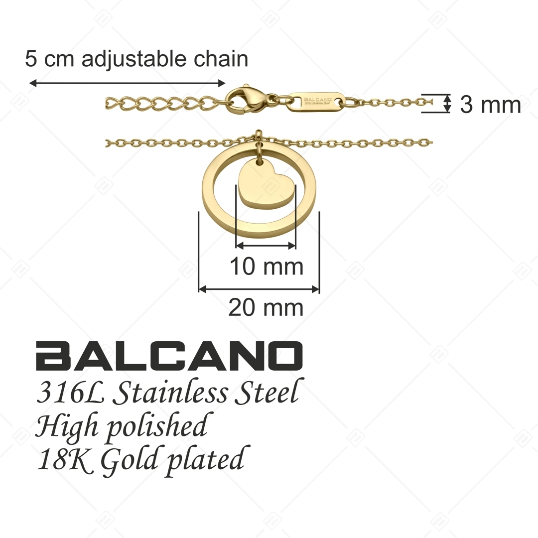 BALCANO - Sweetheart / Chaîne d'ancre plate en acier inoxydable avec pendentif cœur dans le cercle plaqué or 18K (341203BC88)