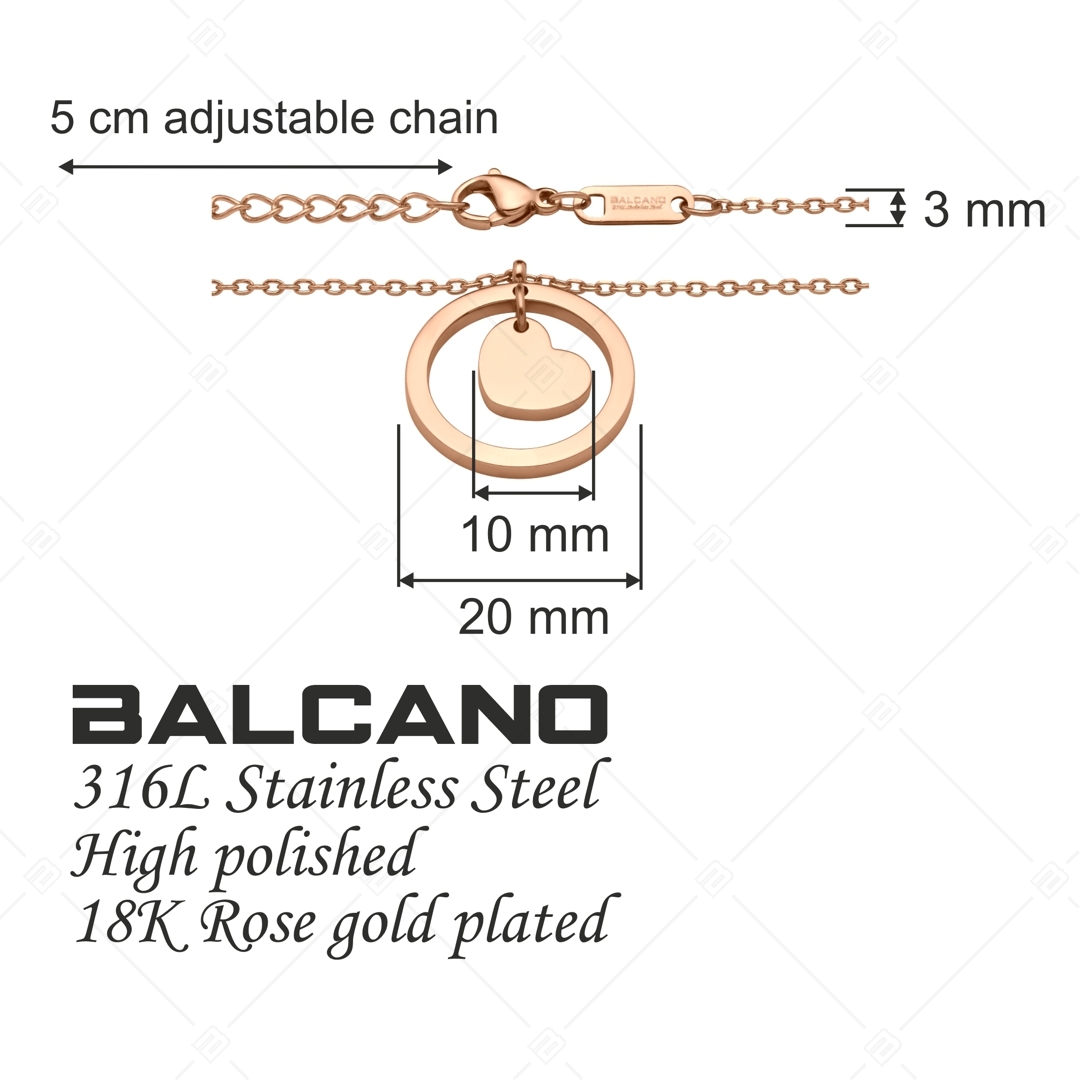 BALCANO - Sweetheart / Chaîne d'ancre plate en acier inoxydable avec pendentif cœur dans le cercle plaqué or rose 18K (341203BC96)