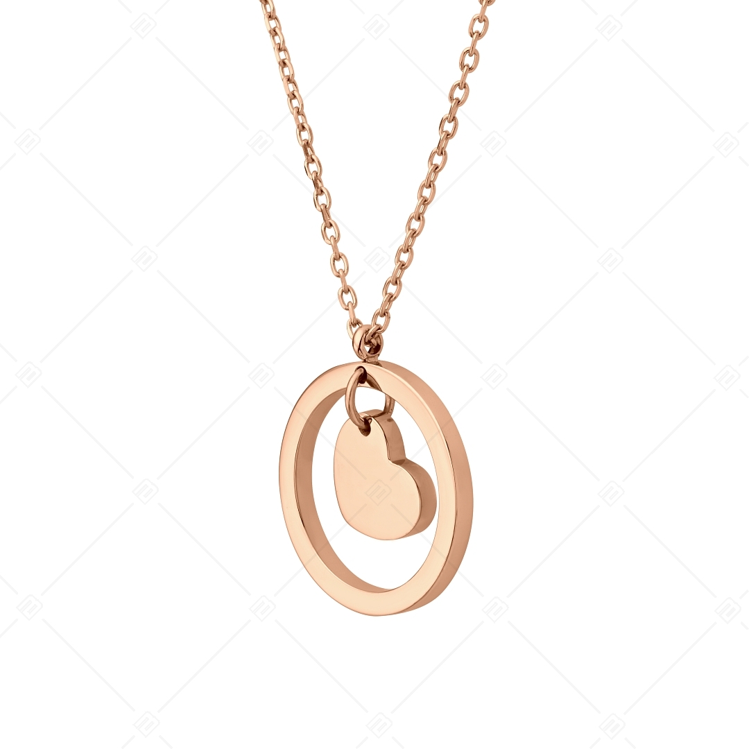 BALCANO - Sweetheart / Stainless Steel Flattened Cable Chain With Heart in Ring Pendant, 18K Rose Gold Plated (341203BC96)