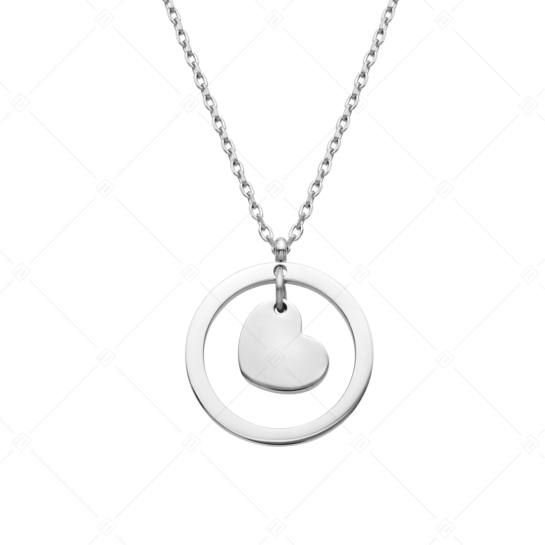 BALCANO - Sweetheart / Stainless Steel Flattened Cable Chain With Heart in Ring Pendant, High Polished (341203BC97)