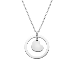 BALCANO - Sweetheart / Stainless Steel Flattened Cable Chain With Heart in Ring Pendant, High Polished