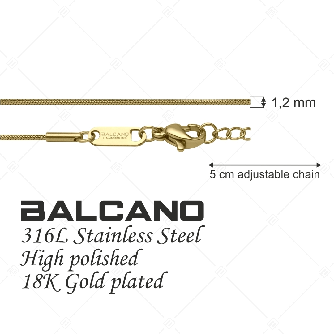 BALCANO - Snake / Collier type chaîne serpent en acier inoxydable plaqué or 18K - 1,2 mm (341211BC88)