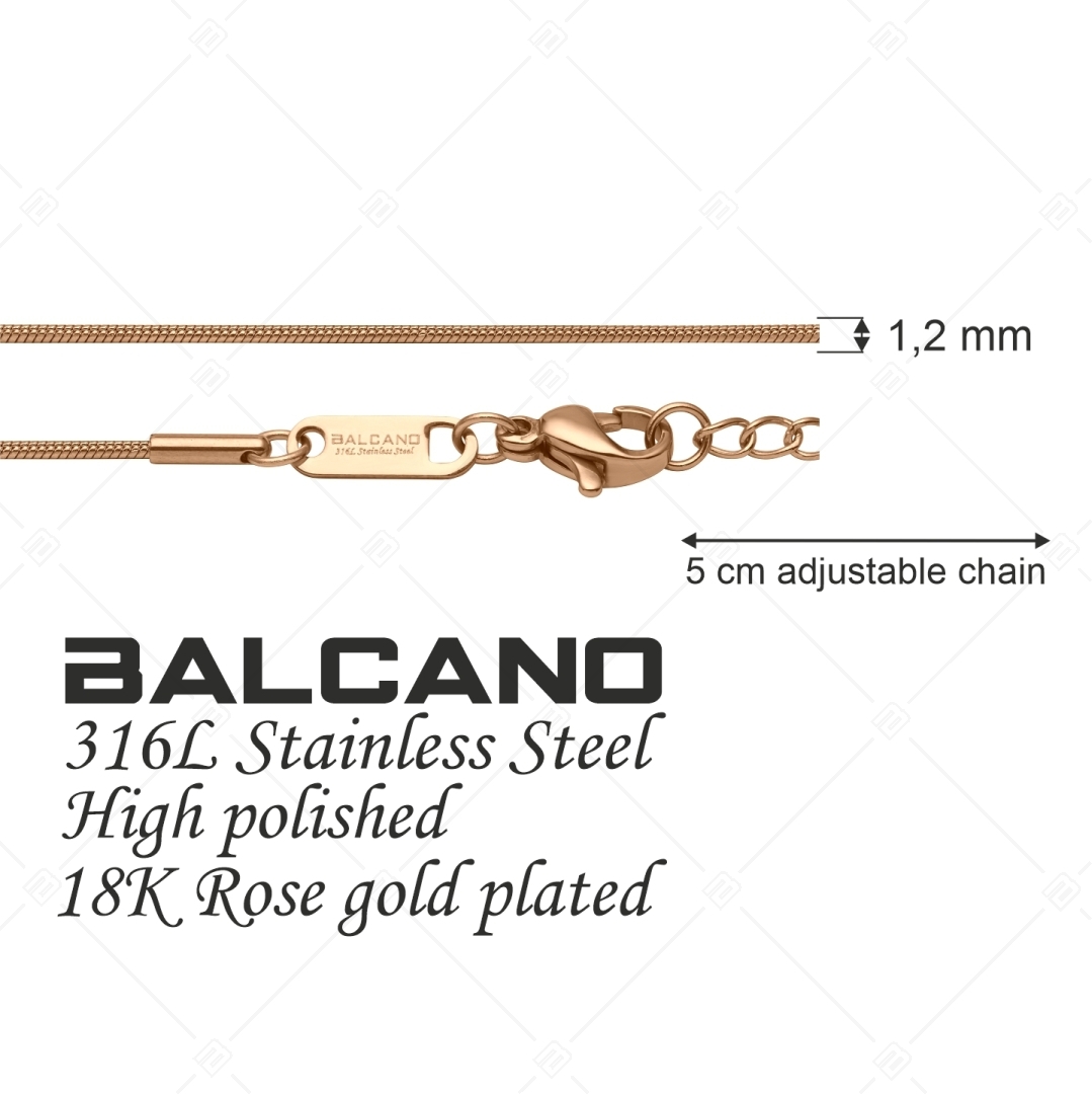 BALCANO - Snake / Collier type chaîne serpent en acier inoxydable plaqué or rose 18K - 1,2 mm (341211BC96)