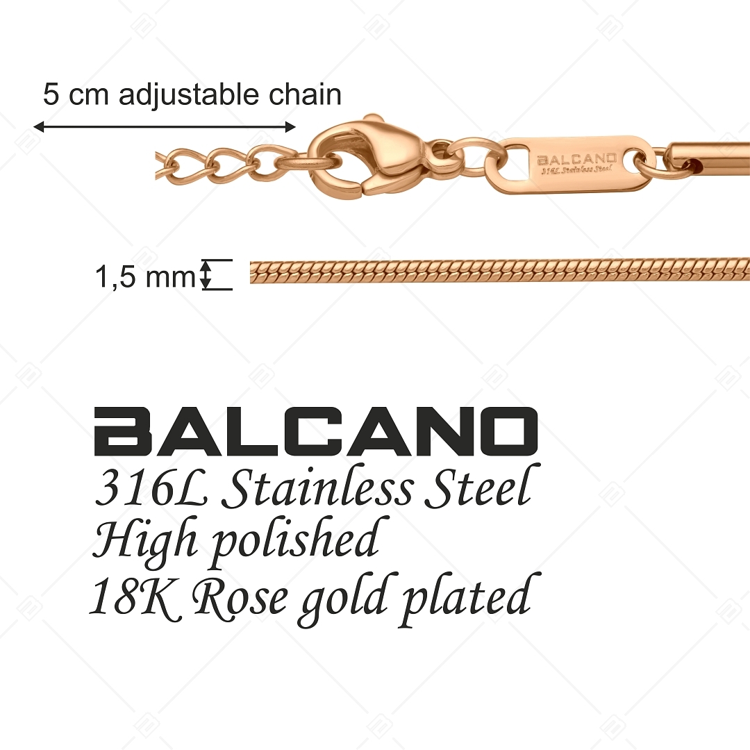BALCANO - Snake / Collier type chaîne serpent en acier inoxydable plaqué or rose 18K - 1,5 mm (341212BC96)