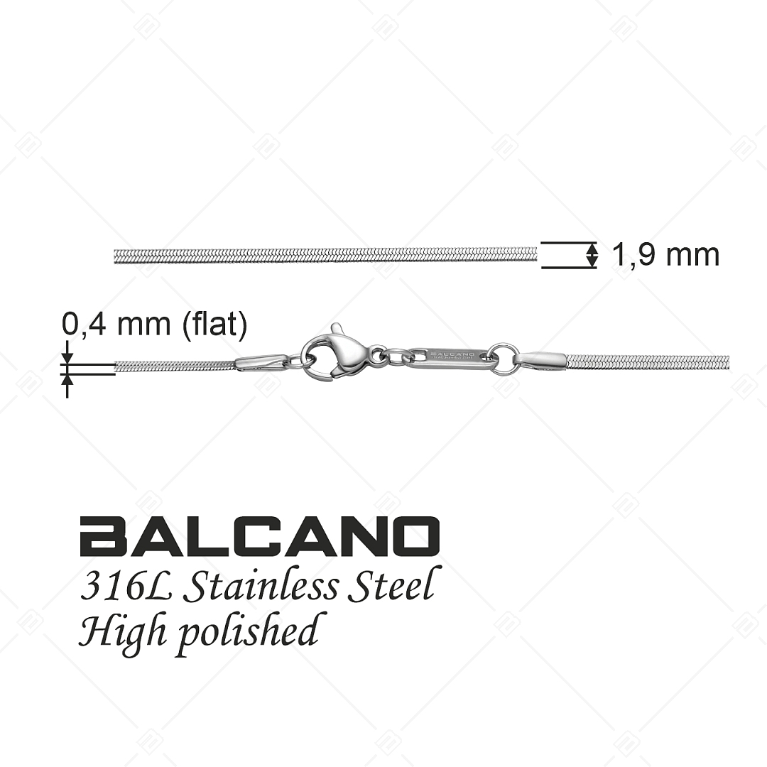 BALCANO - Flattened Snake / Chaîne serpent aplatie en acier inoxydable, avec hautement polie - 1,9 mm (341215BC97)