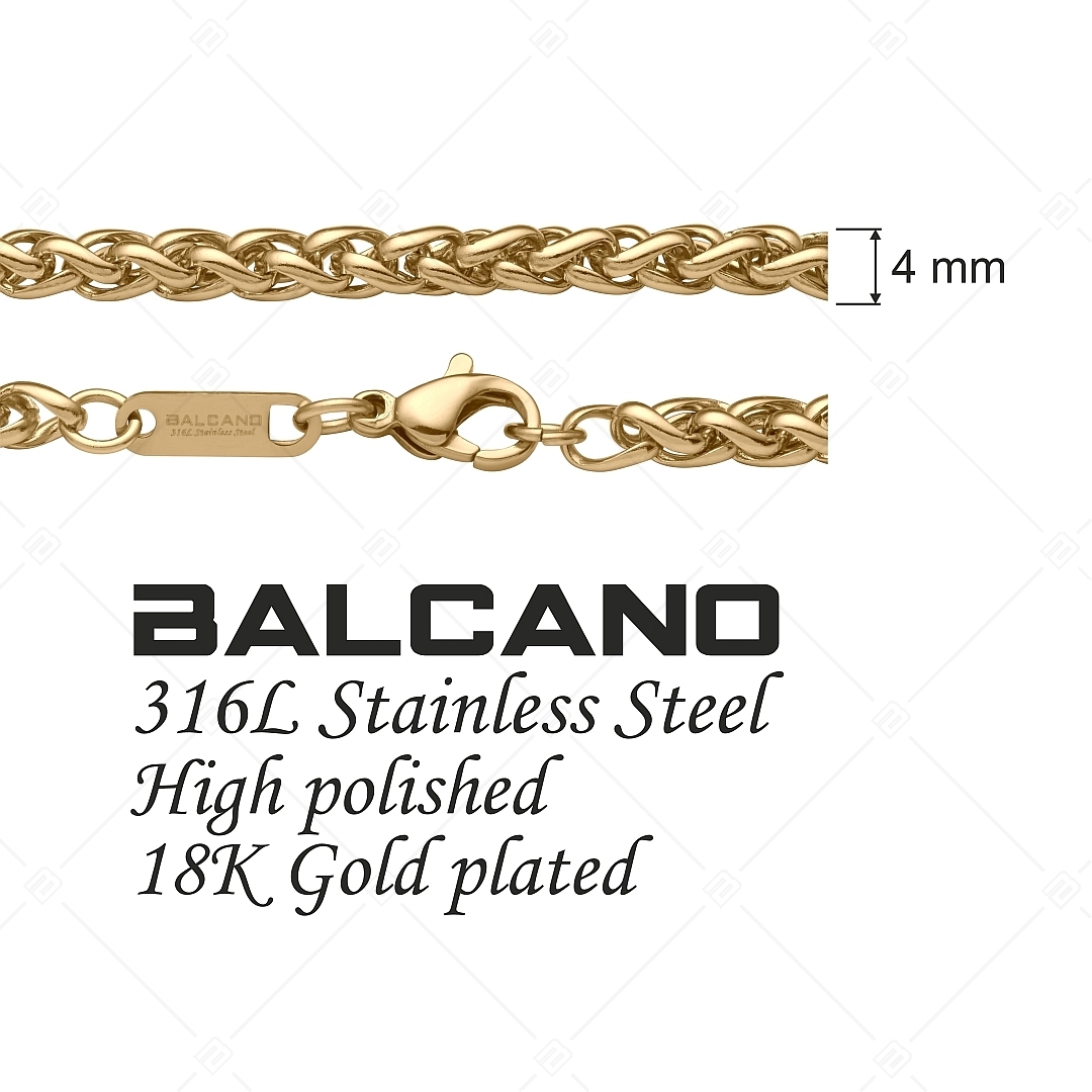 BALCANO - Braided / Collier chaîne tressée en acier inoxydable plaqué or 18K - 4 mm (341216BC88)