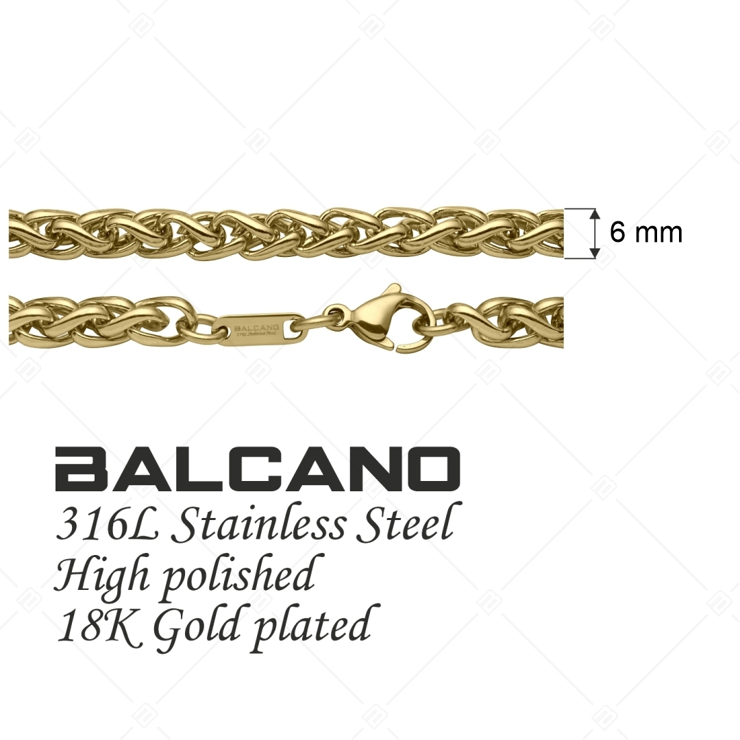 BALCANO - Braided / Stainless Steel Braided Chain, 18K Gold Plated - 6 mm (341218BC88)