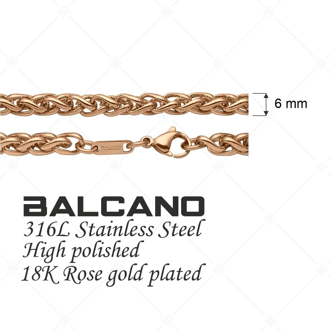 BALCANO - Braided / Collier chaîne tressée en acier inoxydable plaqué or rose 18K - 6 mm (341218BC96)