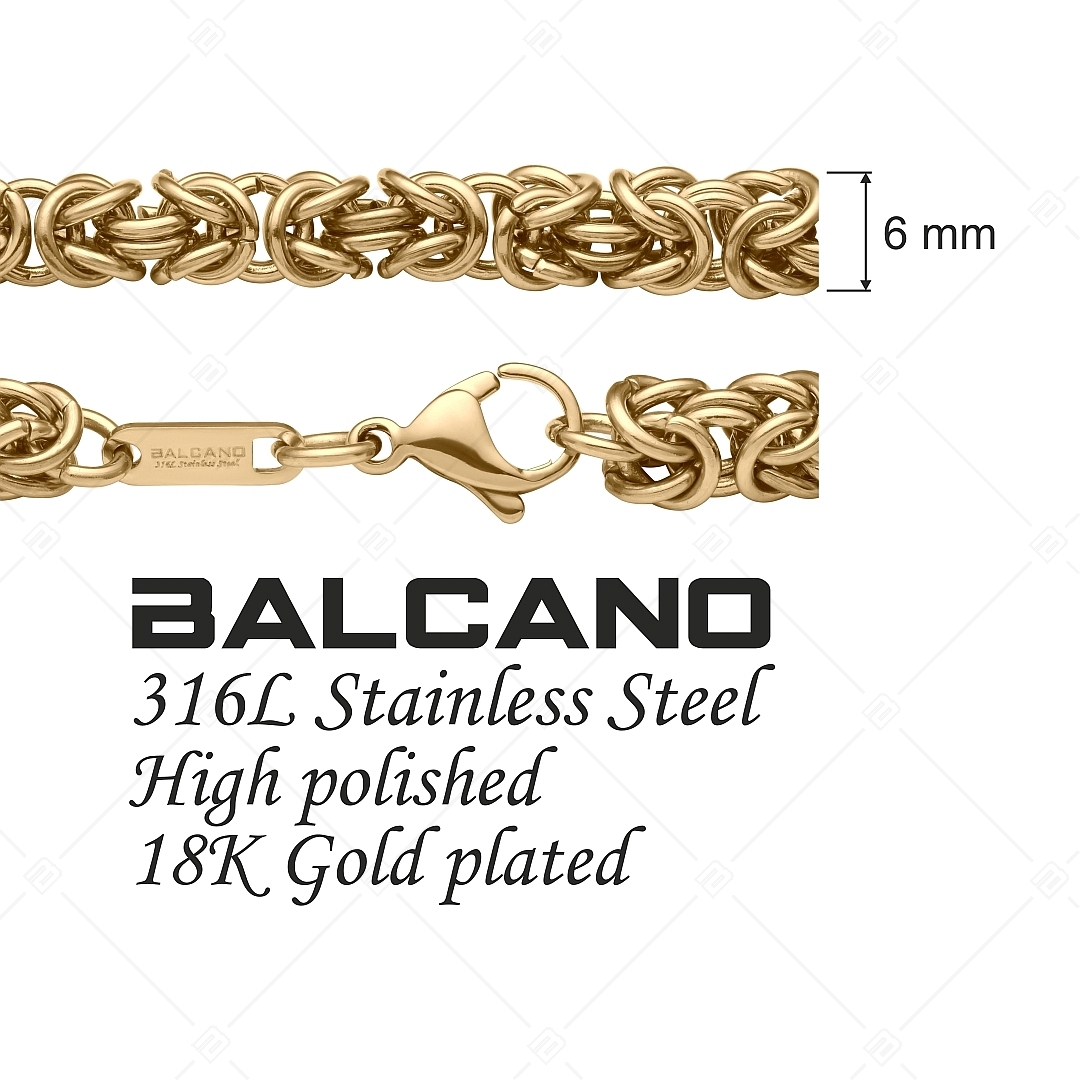 BALCANO - King's Braid / Stainless Steel Byzantine Chain, 18K Gold Plated - 6 mm (341219BC88)