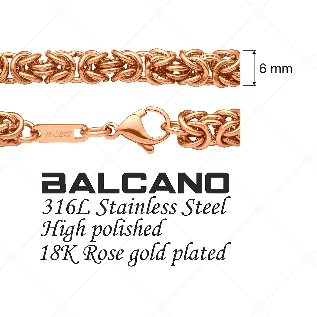 BALCANO - King's Braid / Stainless Steel Byzantine Chain, 18K Rose Gold Plated - 6 mm (341219BC96)
