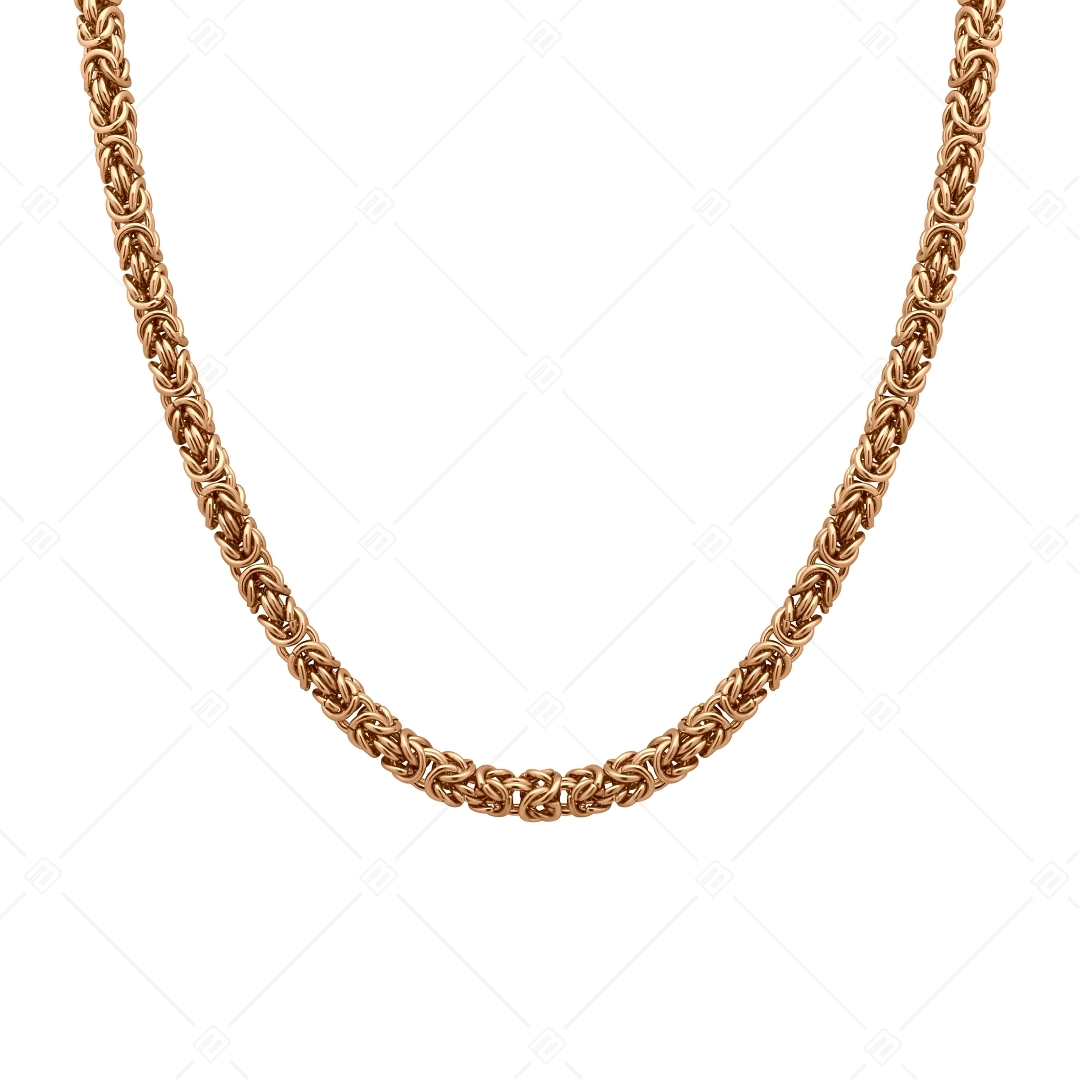 BALCANO - King's Braid / Chaîne du roi à maillon rond, collier byzantin en acier inoxydable plaqué or rose 18K - 6 mm (341219BC96)