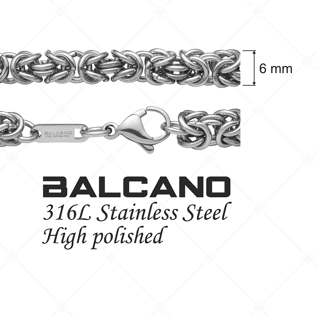 BALCANO - King's Braid / Chaîne du roi à maillon rond, collier byzantin en acier inoxydable avec polissage à haute brill (341219BC97)