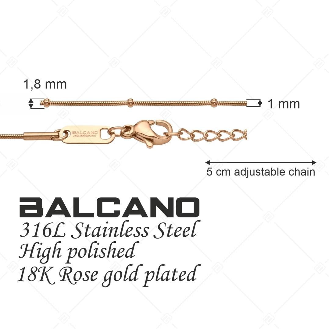 BALCANO - Beaded Snake / Stainless Steel Beaded Snake-Chain, 18K Rose Gold Plated - 1 mm (341220BC96)