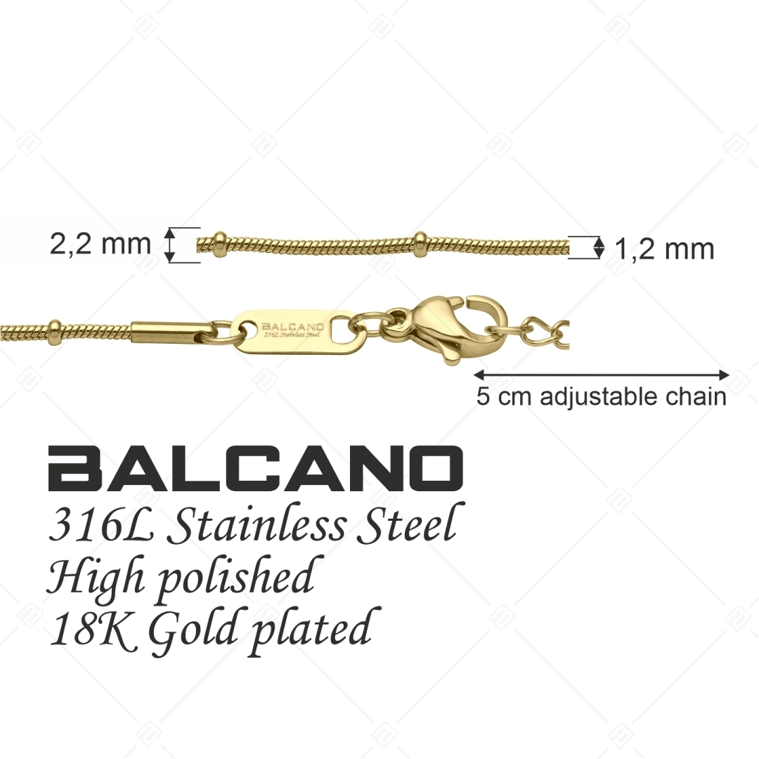 BALCANO - Beaded Snake / Stainless Steel Beaded Snake-Chain, 18K Gold Plated - 1,2 mm (341221BC88)