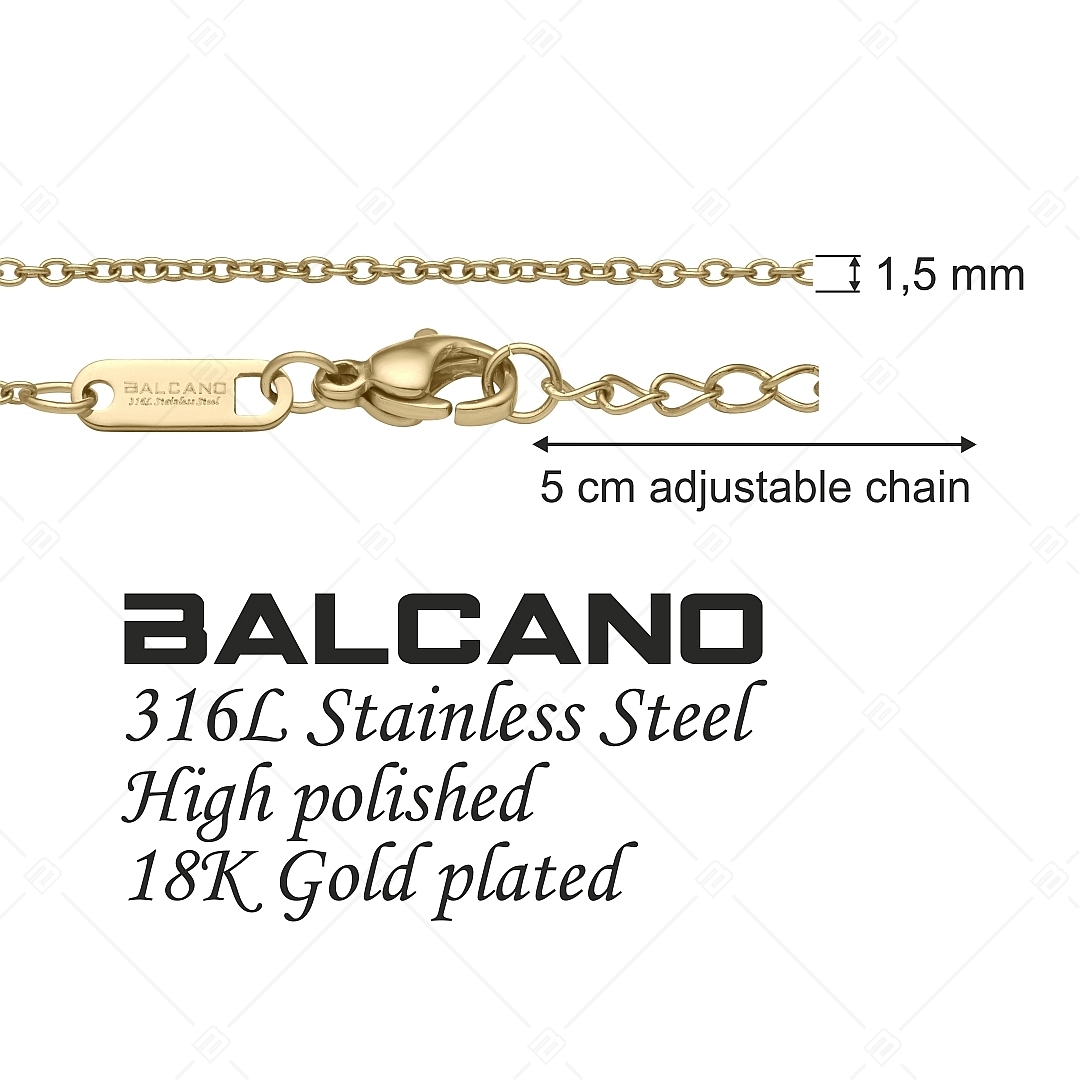 BALCANO - Cable Chain / Collier d'ancre en acier inoxydable plaqué or 18K - 1,5 mm (341232BC88)