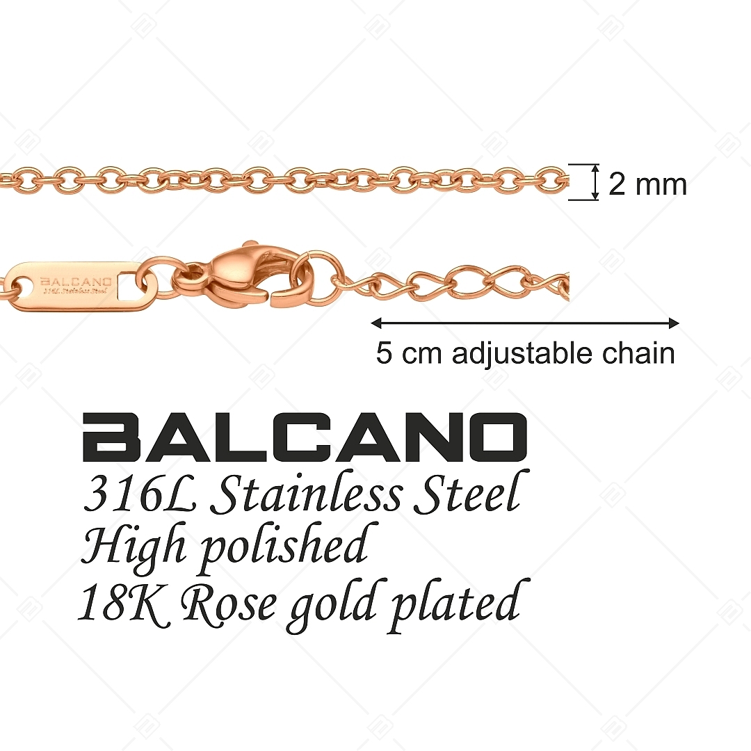 BALCANO - Cable Chain / Collier d'ancre en acier inoxydable plaqué or rose 18K - 2 mm (341233BC96)