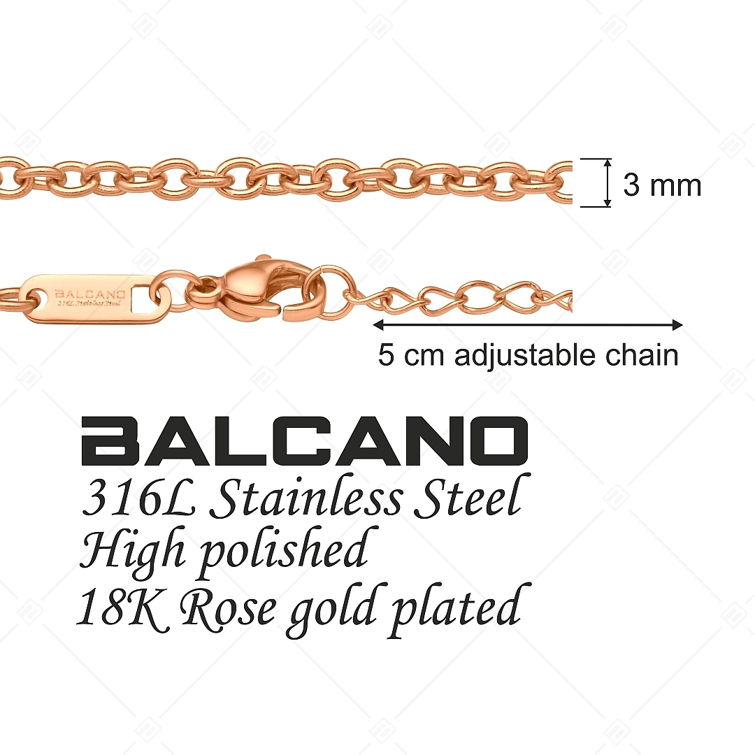 BALCANO - Cable Chain / Collier d'ancre en acier inoxydable plaqué or rose 18K - 3 mm (341235BC96)