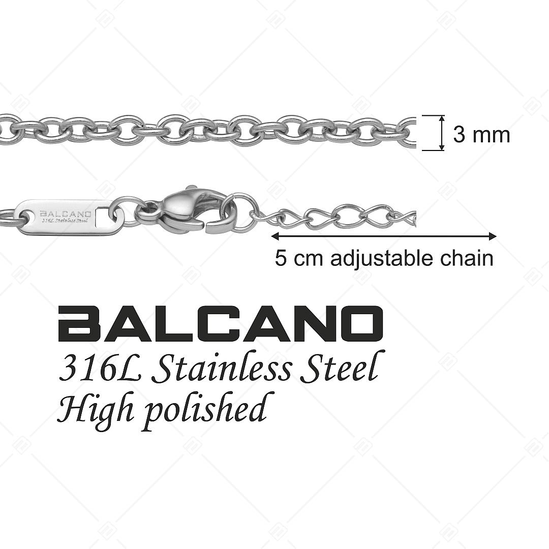 BALCANO - Cable Chain / Collier d'ancre en acier inoxydable avec polissage à haute brillance - 3 mm (341235BC97)