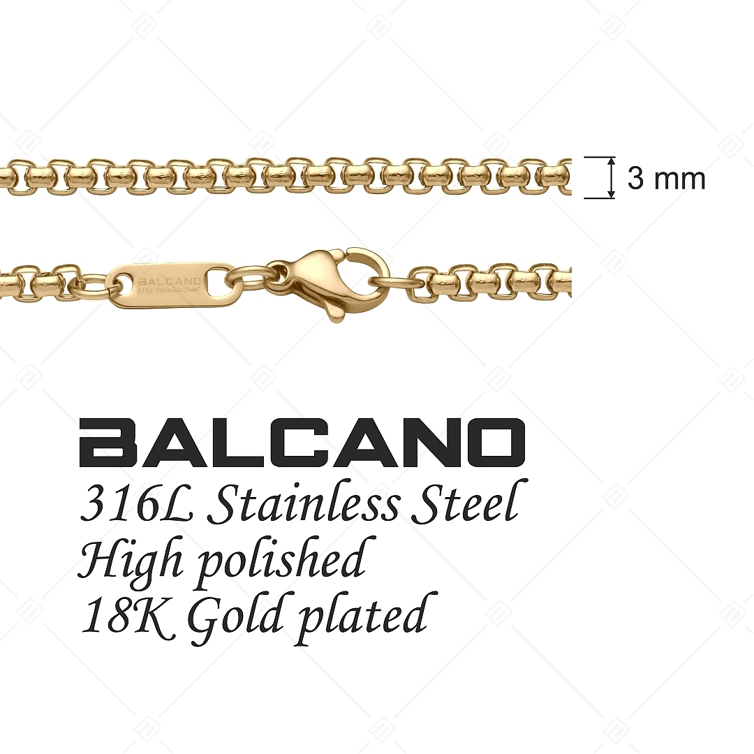 BALCANO - Round Venetian / Collier cube vénitien arrondi en acier inoxydable plaqué or 18K - 3 mm (341245BC88)
