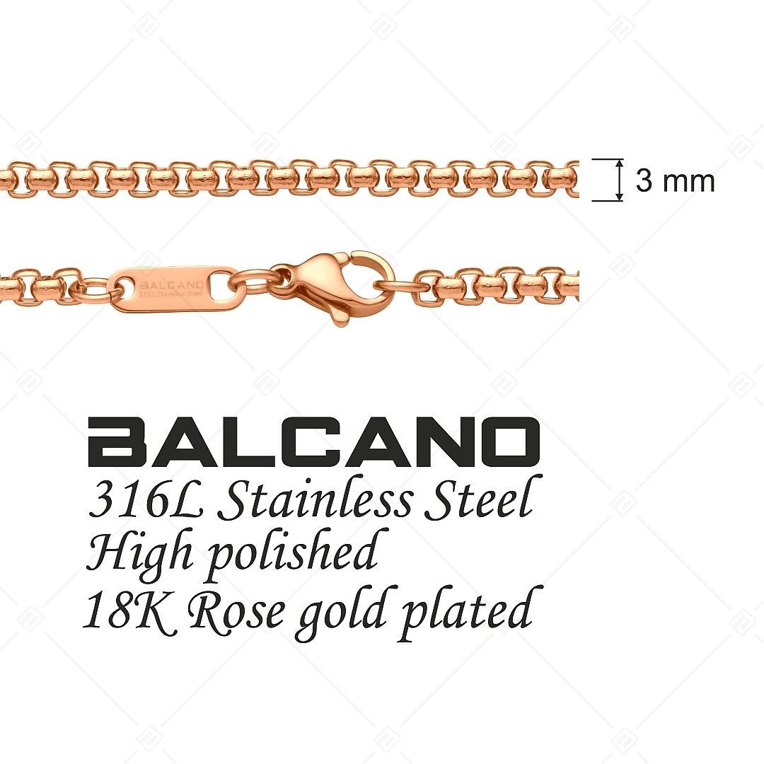 BALCANO - Round Venetian / Stainless Steel Round Venetian Chain, 18K Rose Gold Plated - 3 mm (341245BC96)