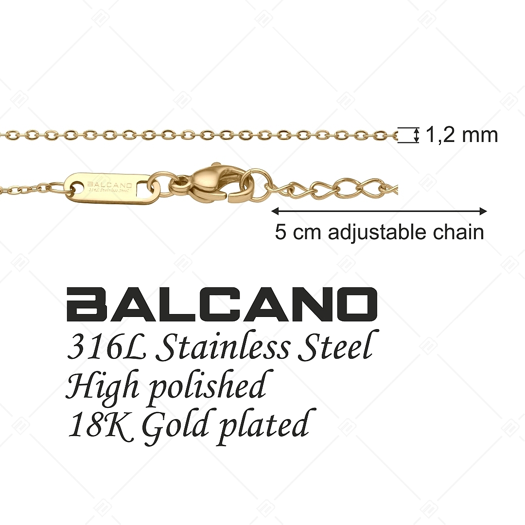 BALCANO - Flat Cable / Collier d'ancre à maillon plat en acier inoxydable plaqué or 18K - 1,2 mm (341251BC88)