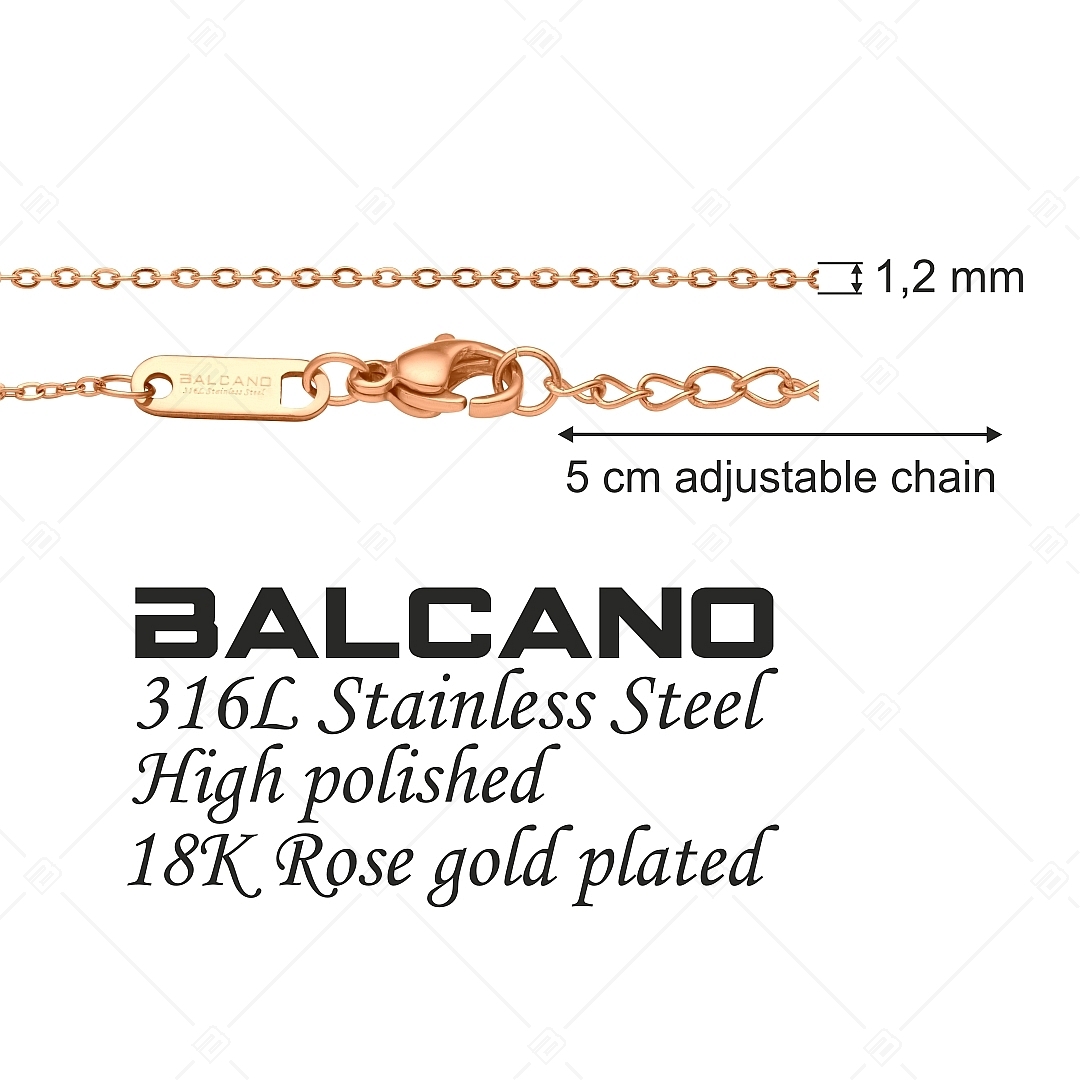 BALCANO - Flat Cable / Collier d'ancre à maillon plat en acier inoxydable plaqué or rose 18K - 1,2 mm (341251BC96)