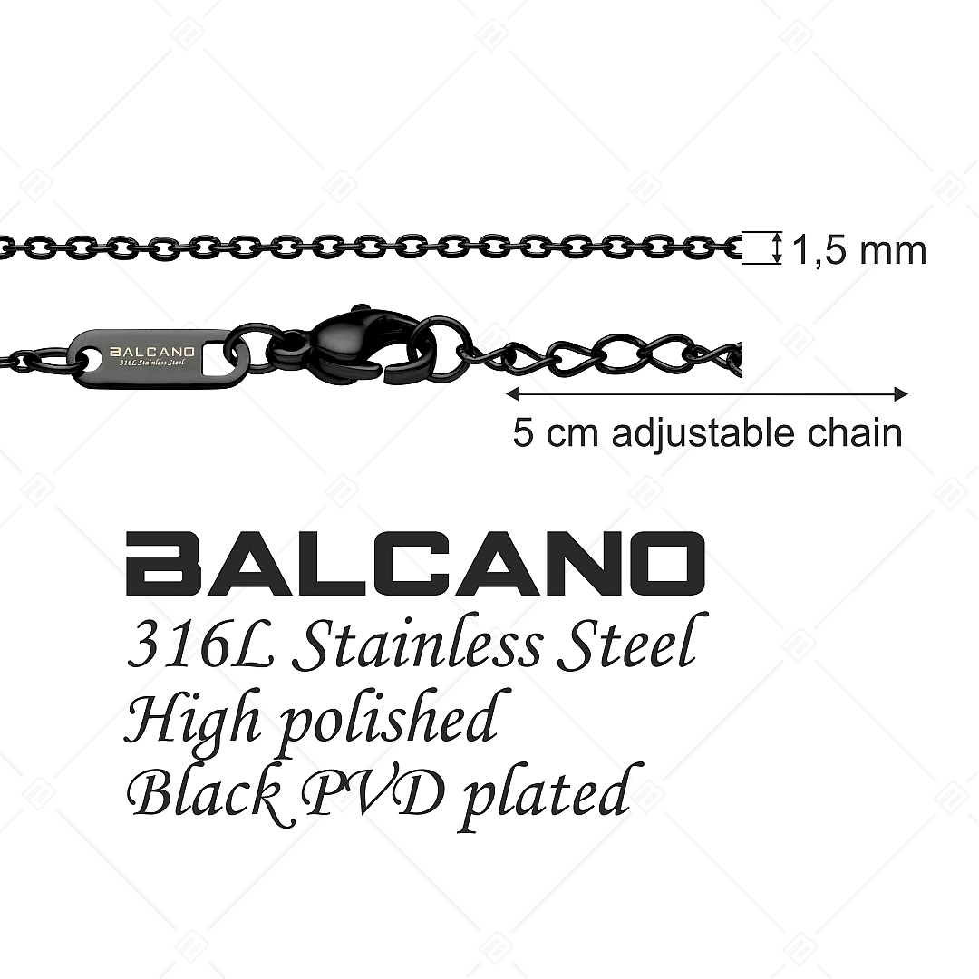 BALCANO - Flat Cable / Stainless Steel Flattened Cable Chain, Black PVD Plated - 1,5 mm (341252BC11)