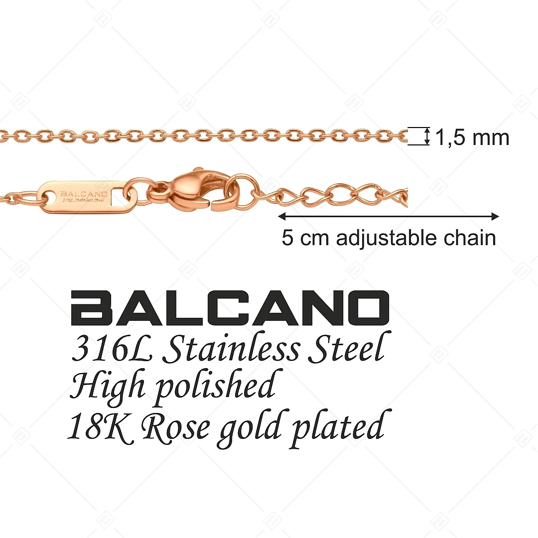 BALCANO - Flat Cable / Stainless Steel Flattened Cable Chain, 18K Rose Gold Plated - 1,5 mm (341252BC96)