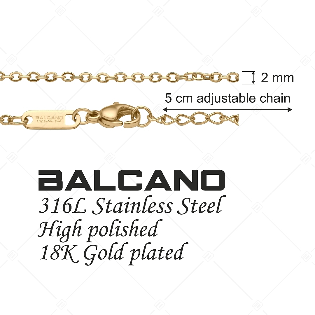 BALCANO - Flat Cable / Stainless Steel Flattened Cable Chain, 18K Gold Plated - 2 mm (341253BC88)