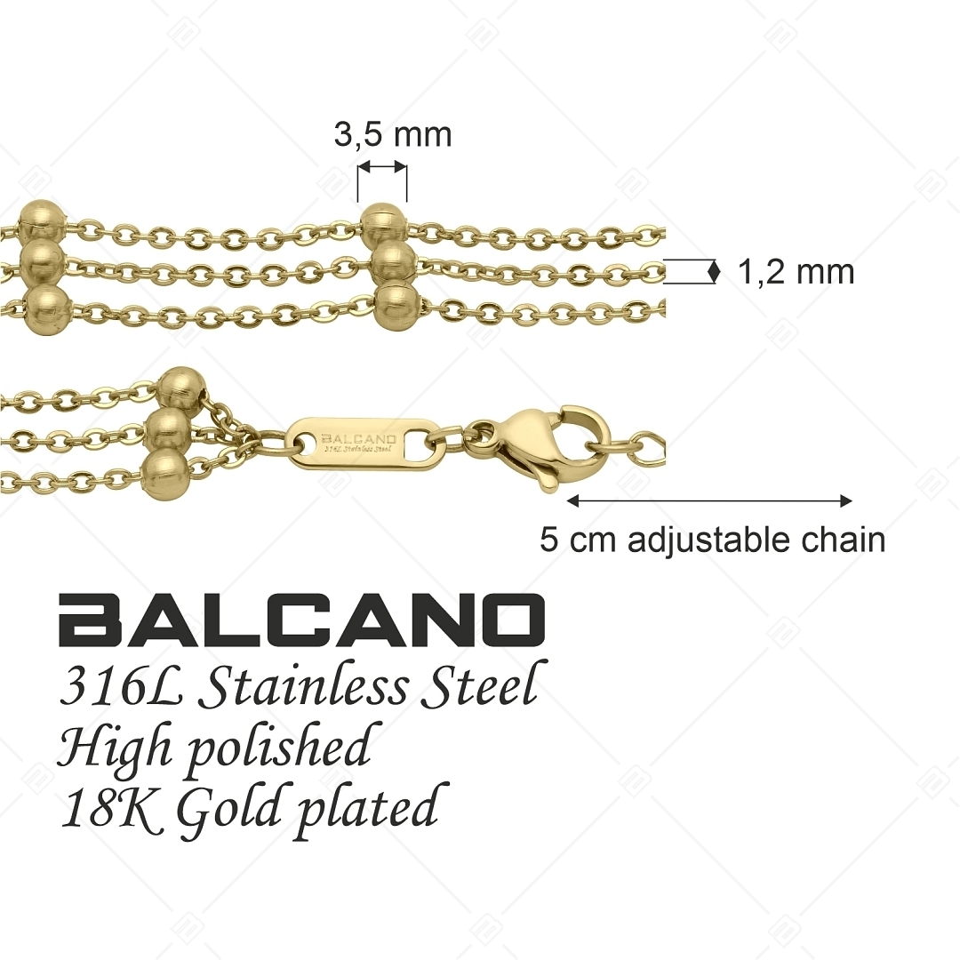 BALCANO - Beaded Flat Cable / Collier d'ancres multi-rangs à baies aplaties en acier inoxydable plaqué or 18K (341259BC88)