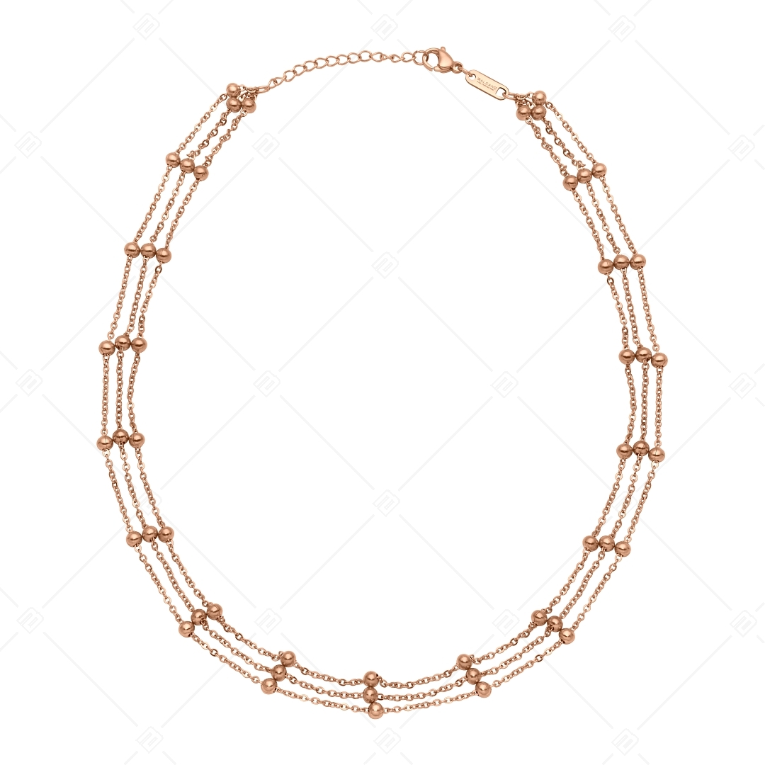 BALCANO - Beaded Flat Cable / Stainless Steel Flat Cable Chain With Beads, 18K Rose Gold Plated (341259BC96)