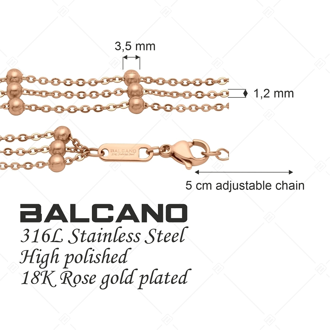 BALCANO - Beaded Flat Cable / Collier d'ancres multi-rangs à baies aplaties en acier inoxydable plaqué or rose (341259BC96)