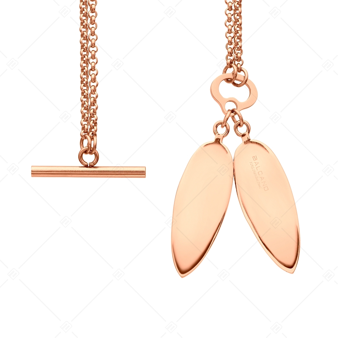BALCANO - Pluma / Doppelte Belcher-Halskette mit zwei Federn Anhänger aus Edelstahl, 18K rosévergoldet (341274BC96)