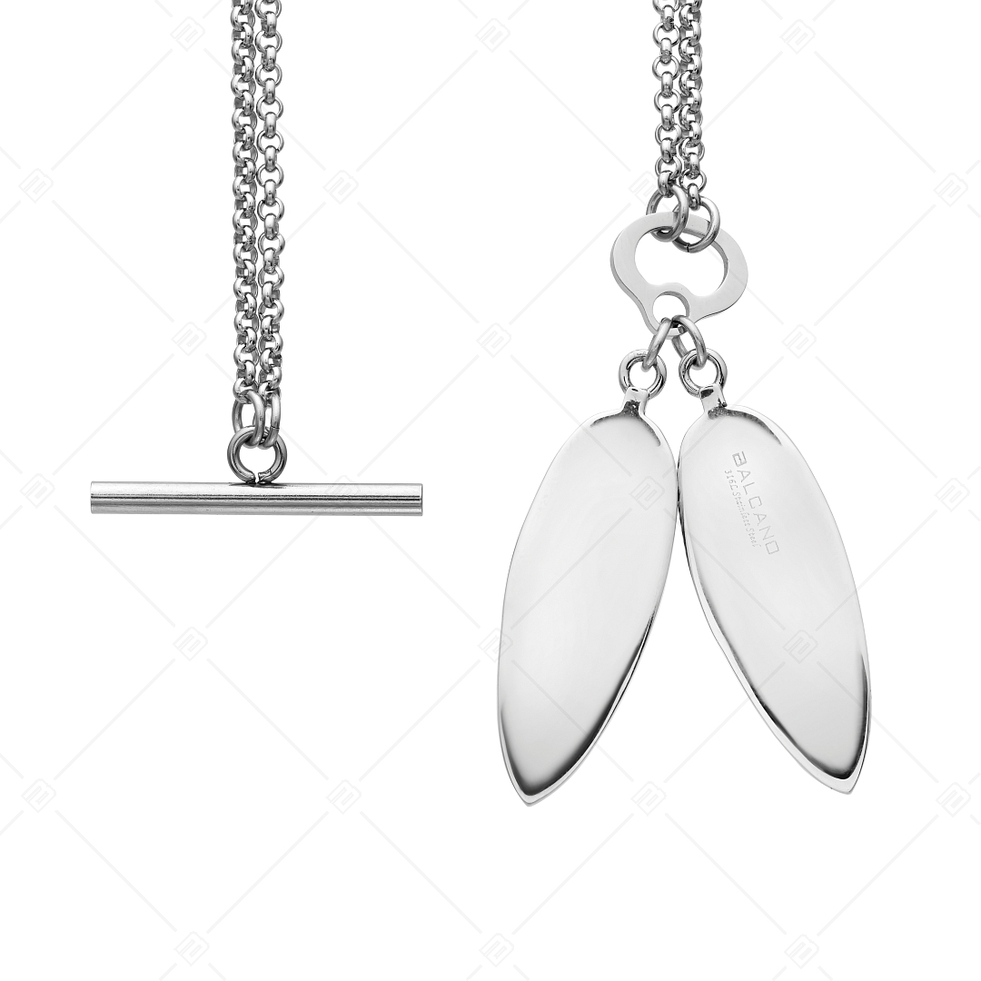 BALCANO - Pluma / Stainless Steel Two Feather Pendant Double Belcher Necklace, High Polished (341274BC97)