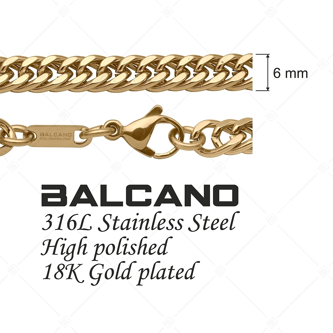BALCANO - Double Curb / Collier type double pancer en acier inoxydable plaqué or 18K - 6 mm (341288BC88)