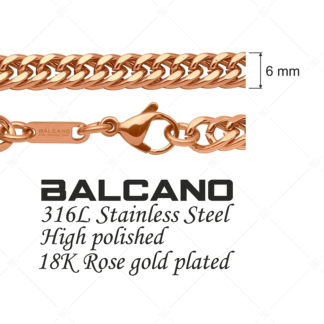 BALCANO - Double Curb / Collier type double pancer en acier inoxydable plaqué or rose 18K - 6 mm (341288BC96)