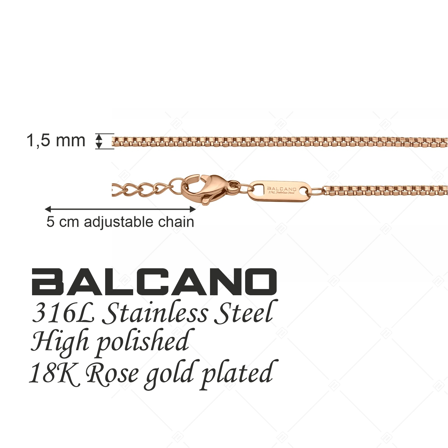 BALCANO - Venetian / Edelstahl Venezianer Kette mit 18K Roségold Beschichtung - 1,5 mm (341292BC96)