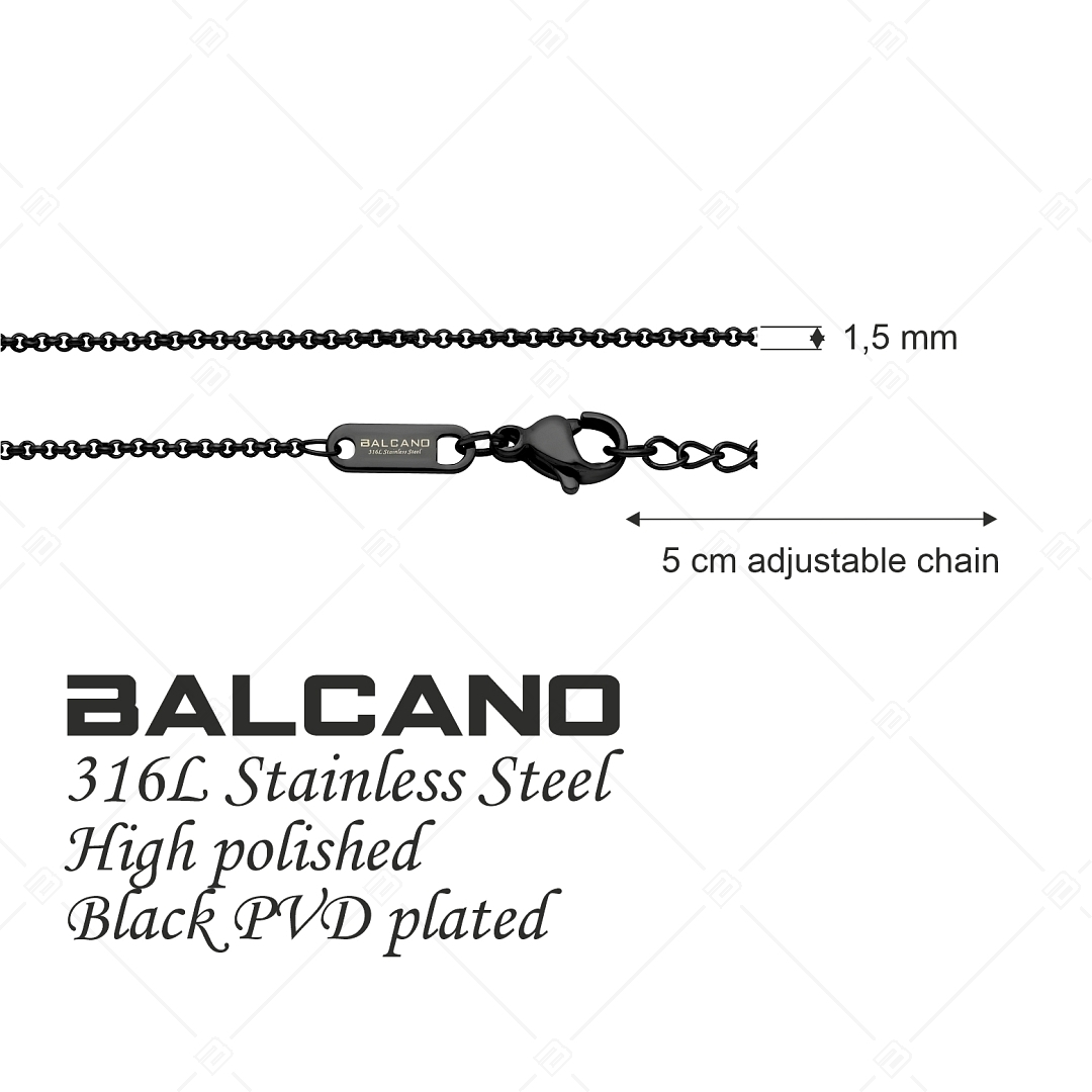 BALCANO - Belcher / Collier type chaîne à maille rolo en acier inoxydable avec plaqué PVD noir - 1,5 mm (341302BC11)